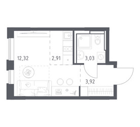 Планировка студии(квартира) площадью 22.18 квадратных метров в ЖК “ЖК Прибрежный Парк”