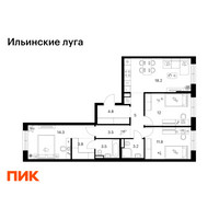 Планировка трехкомнатной(квартира) площадью 80.2 квадратных метров в “ЖК Ильинские луга”