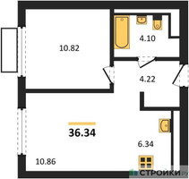 Планировка однокомнатной(квартира) площадью 36.34 квадратных метров в “ЖК Пригород Лесное”