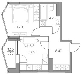 Планировка однокомнатной(квартира) площадью 36.5 квадратных метров в ЖК “ЖК Аквилон Beside 2.0”