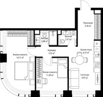Планировка двухкомнатной(квартира) площадью 61.4 квадратных метров в “ЖК Веер”