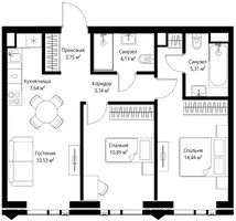 Планировка двухкомнатной(апартаменты) площадью 60.43 квадратных метров в “ЖК JOIS (Джойс)”