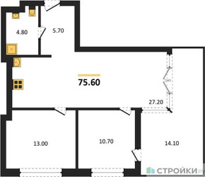 Планировка двухкомнатной(квартира) площадью 75.6 квадратных метров в ЖК “ЖК МОНС”