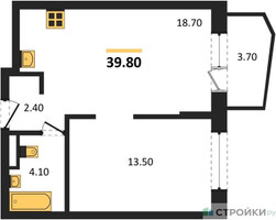 Планировка однокомнатной(квартира) площадью 39.8 квадратных метров в “ЖК "Коллекция"”