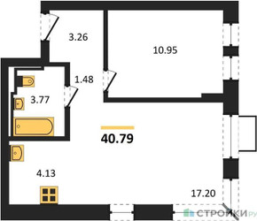 Планировка однокомнатной(квартира) площадью 40.79 квадратных метров в ЖК “ЖК Егорово Парк”