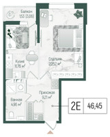Планировка однокомнатной(квартира) площадью 47.98 квадратных метров в “ЖК Рига Хиллс”