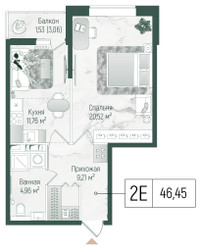 Планировка однокомнатной(квартира) площадью 47.98 квадратных метров в ЖК “ЖК Рига Хиллс”