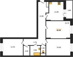Планировка трехкомнатной(квартира) площадью 85.9 квадратных метров в “ЖК Эдельвейс (Первомайское)”