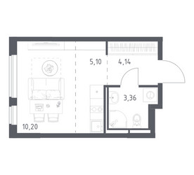 Планировка студии(квартира) площадью 22.8 квадратных метров в ЖК “ЖК Мытищи Парк”