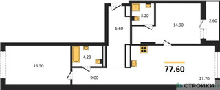 Планировка двухкомнатной(квартира) площадью 77.6 квадратных метров в “ЖК Первый квартал”