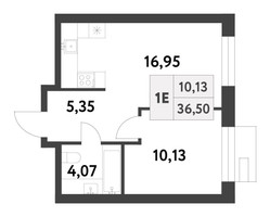 Планировка однокомнатной(квартира) площадью 36.35 квадратных метров в “ЖК Smart Garden (Смарт Гарден)”