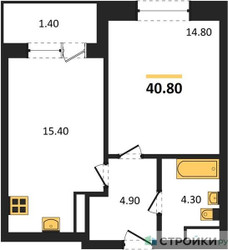 Планировка однокомнатной(квартира) площадью 40.8 квадратных метров в ЖК “ЖК Пушкино Град”