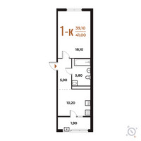 Планировка однокомнатной(квартира) площадью 41 квадратных метров в “ЖК Новое Летово”