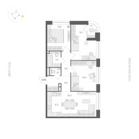 Планировка трехкомнатной(апартаменты) площадью 74.2 квадратных метров в “ЖК ARTEL (Артель)”