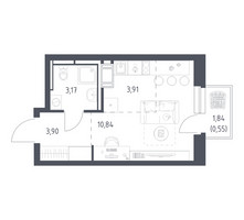 Планировка студии(квартира) площадью 22.37 квадратных метров в “ЖК Большое Путилково”