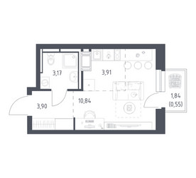 Планировка студии(квартира) площадью 22.37 квадратных метров в ЖК “ЖК Большое Путилково”