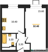 Планировка однокомнатной(квартира) площадью 32.4 квадратных метров в “ЖК Люберцы”