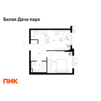 Планировка однокомнатной(квартира) площадью 40.6 квадратных метров в “ЖК Белая Дача парк”