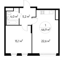 Планировка однокомнатной(квартира) площадью 46.9 квадратных метров в “ЖК Переделкино Ближнее”
