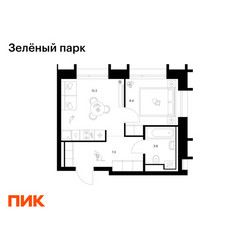 Планировка однокомнатной(квартира) площадью 31.7 квадратных метров в ЖК “ЖК Зеленый парк”