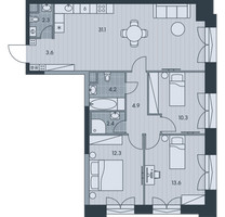 Планировка 4+ комнатной(квартира) площадью 84.7 квадратных метров в “ЖК Ever (Эвер)”