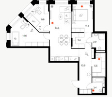 Планировка трехкомнатной(квартира) площадью 89.1 квадратных метров в “ЖК Саларьево парк”