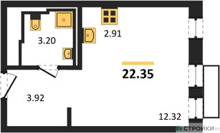 Планировка студии(квартира) площадью 22.35 квадратных метров в “ЖК Рублевский Квартал”