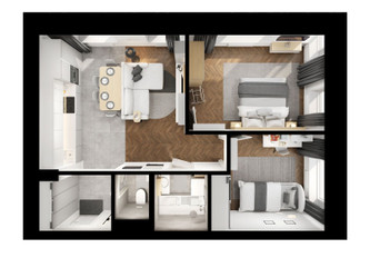 Планировка двухкомнатной(квартира) площадью 55 квадратных метров в ЖК “ЖК Полар”