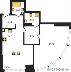 Планировка однокомнатной(квартира) площадью 66.48 квадратных метров в ЖК “ЖК Солос”