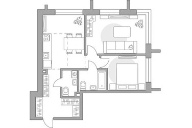 Планировка двухкомнатной(квартира) площадью 59.85 квадратных метров в ЖК “ЖК Дубровка от Гранель”