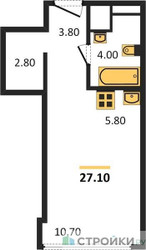 Планировка студии(квартира) площадью 27.1 квадратных метров в ЖК “ЖК ROTTERDAM (Роттердам)”