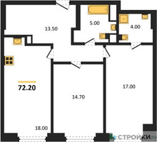 Планировка двухкомнатной(квартира) площадью 72.2 квадратных метров в “ЖК Мираполис”