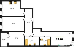 Планировка трехкомнатной(квартира) площадью 73.7 квадратных метров в “ЖК Адмирал”