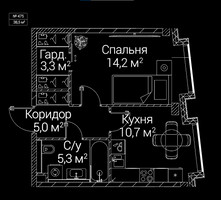 Планировка однокомнатной(квартира) площадью 38.5 квадратных метров в “ЖК СЕЗАР БУДУЩЕЕ”