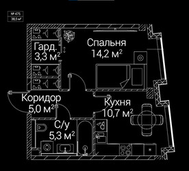 Планировка однокомнатной(квартира) площадью 38.5 квадратных метров в ЖК “ЖК СЕЗАР БУДУЩЕЕ”