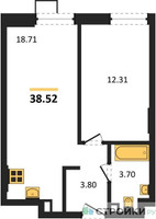 Планировка однокомнатной(квартира) площадью 40.28 квадратных метров в “ЖК Квартал Тетрис”