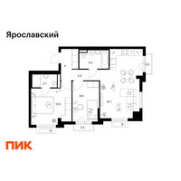 Планировка двухкомнатной(квартира) площадью 57.3 квадратных метров в “ЖК Ярославский”