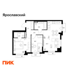 Планировка двухкомнатной(квартира) площадью 57.3 квадратных метров в ЖК “ЖК Ярославский”