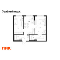 Планировка двухкомнатной(квартира) площадью 63.6 квадратных метров в “ЖК Зеленый парк”