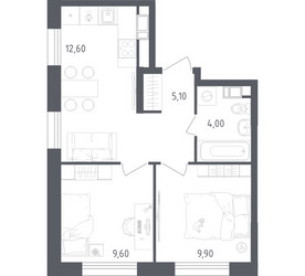 Планировка двухкомнатной(квартира) площадью 41.2 квадратных метров в ЖК “ЖК Ольховый Квартал”