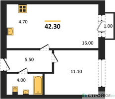 Планировка однокомнатной(квартира) площадью 42.3 квадратных метров в “ЖК Квартал Метроном”