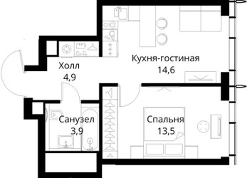 Планировка однокомнатной(квартира) площадью 36.9 квадратных метров в ЖК “ЖК Сити Бэй”