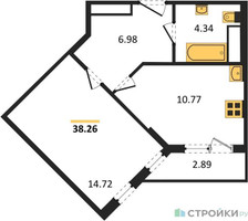 Планировка однокомнатной(квартира) площадью 38.26 квадратных метров в “ЖК Светлый мир БиоПолис”