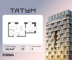 Планировка однокомнатной(квартира) площадью 42.4 квадратных метров в “ЖК Татум”