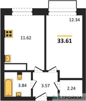 Планировка однокомнатной(квартира) площадью 33.61 квадратных метров в “ЖК Новоград Павлино”