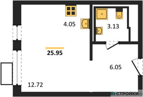 Планировка студии(квартира) площадью 25.95 квадратных метров в “ЖК Егорово Парк”