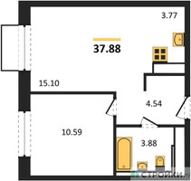 Планировка однокомнатной(квартира) площадью 37.88 квадратных метров в “ЖК Томилино Парк”