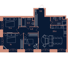 Планировка 4+ комнатной(квартира) площадью 88.2 квадратных метров в “Квартал Эра”