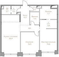 Планировка двухкомнатной(квартира) площадью 92.1 квадратных метров в “ЖК Коллекция Лужники”