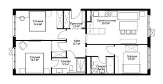 Планировка трехкомнатной(квартира) площадью 80.4 квадратных метров в “ЖК Эко Видное 2.0”